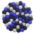 Hand Crafted Felt Ball Trivets from Nepal: Round, Dark Blues - Global Groove (T)