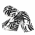 Hand-printed Cotton Scarf, Black & White Leaves Design