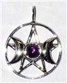 3/4" Triple Goddess Pentagram Amethyst sterling                                                                         